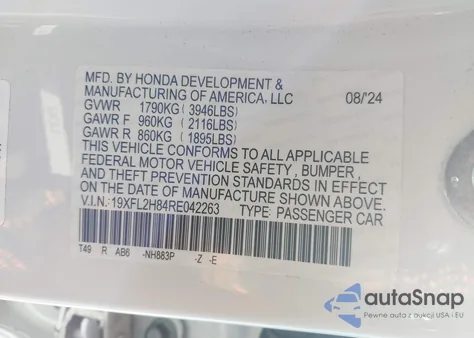 2024 Honda Civic Sport from USA, damaged, VIN 19XFL2H84RE042263